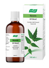 A 100ml bottle and box of A.Vogel Neem Oil blend, containing cold-pressed Neem oil for topical use.