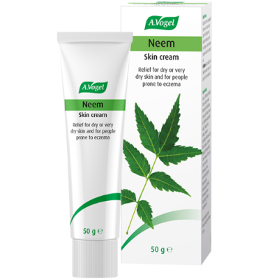 A tube and box of A.Vogel Neem Skin Cream, 50g, formulated for relief of dry or very dry skin and for people prone to eczema.
