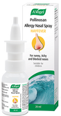 A 20ml bottle and box of A.Vogel Pollinosan Allergy Nasal Spray for hayfever, designed to relieve runny, itchy, and blocked noses.