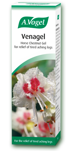 A 100g box of A.Vogel Venagel Horse Chestnut Gel, used for the relief of tired, aching, and heavy legs.