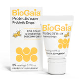 Front view of BioGaia Protectis Baby Probiotic Drops 0.17 fl. oz. box and tube, a probiotic supplement for colic and digestive discomfort.