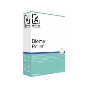 Activated Probiotics Biome Relief, 30 vegecaps, gluten-free and dairy-free probiotic supplement.