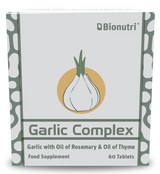 Bionutri Garlic Complex food supplement with Oil of Rosemary and Oil of Thyme, 60 tablets.
