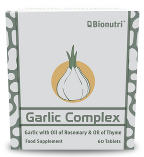 Bionutri Garlic Complex food supplement with Oil of Rosemary and Oil of Thyme, 60 tablets.