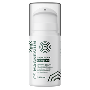 A 100 ml bottle of ÓSIMAGNESIUM CBD Cream, containing 300 mg of CBD. This magnesium cream is formulated with OptiMSM, shea butter, and sweet almond oil, and is intended to help with relaxation and deeply nourish the skin.