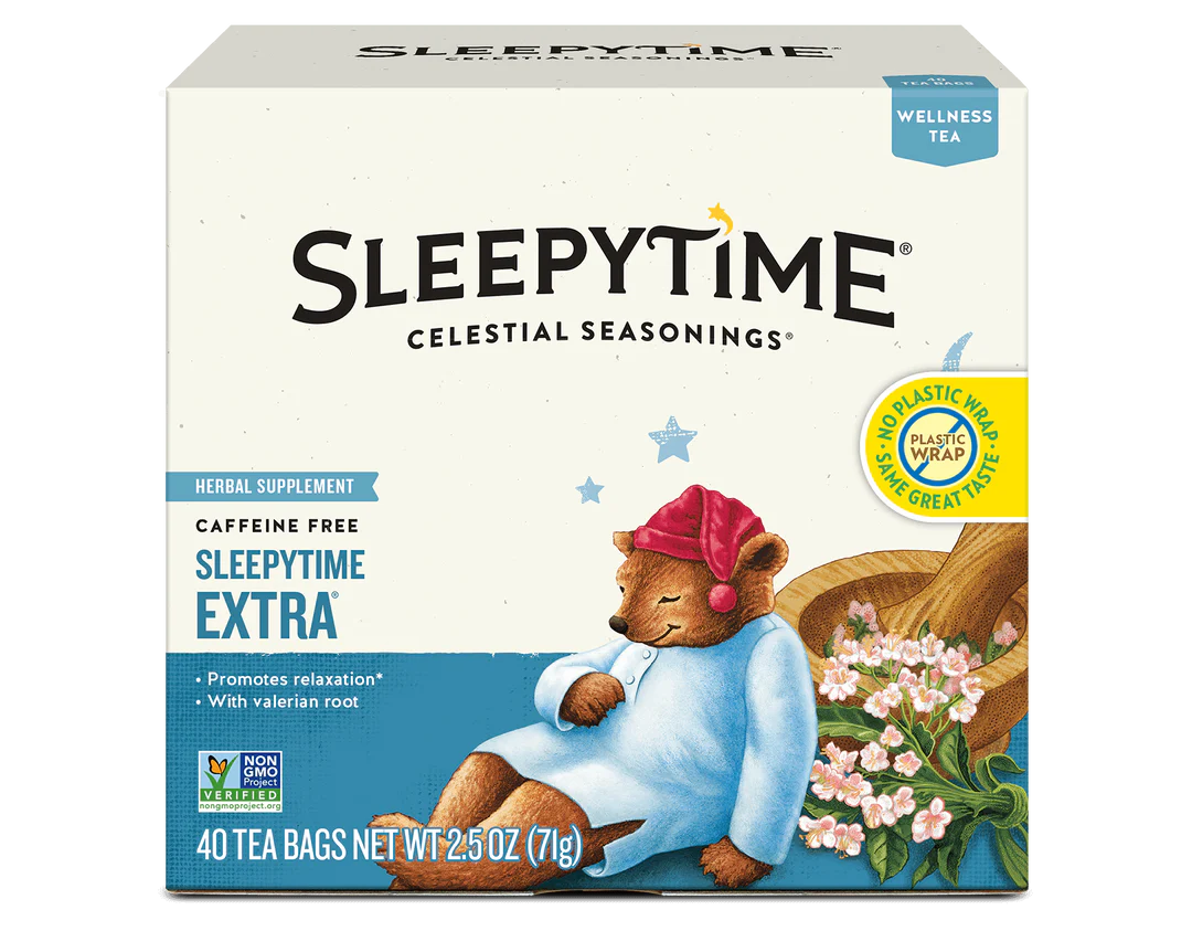 Celestial Seasonings Sleepytime Extra herbal tea 20 bags with valerian and chamomile for sleep and relaxation, Ireland health store.