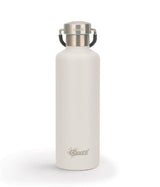 "White Cheeki classic water bottle featuring a stainless steel cap and handle design."