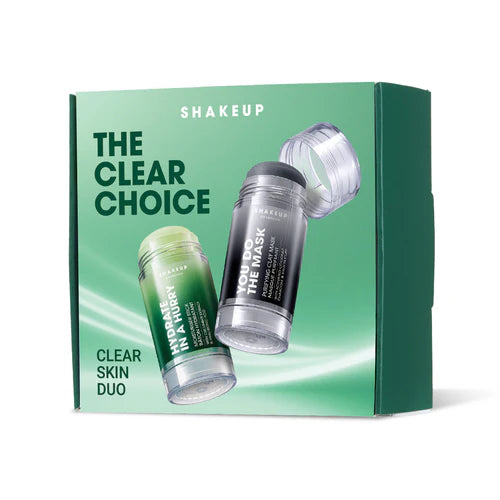 Shakeup The Clear Choice skincare duo box containing a moisturizer stick and clay mask.