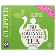 Clipper Organic Fairtrade Tea, featuring 80 unbleached, plastic-free teabags.