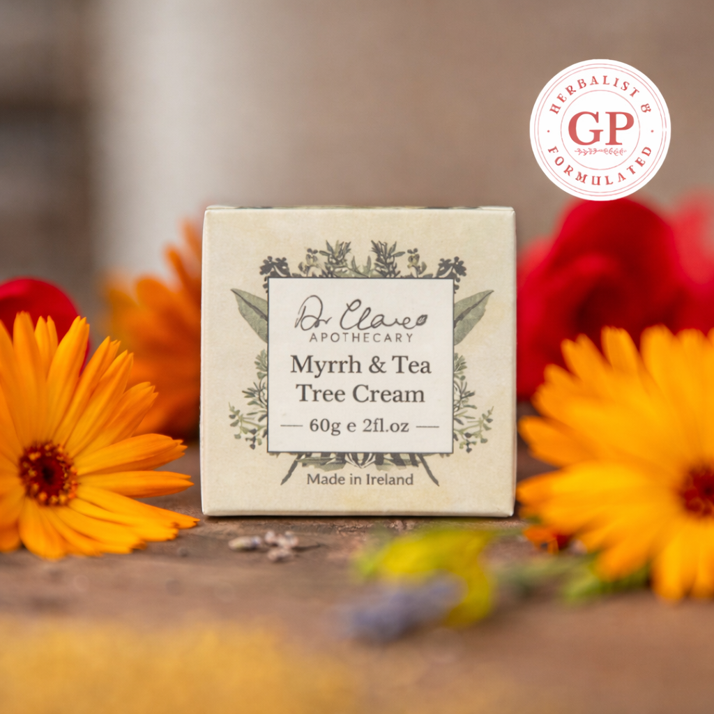 Dr Clare Apothecary Myrrh and Tea Tree Cream for skin cleansing and protective herbal support 60g.