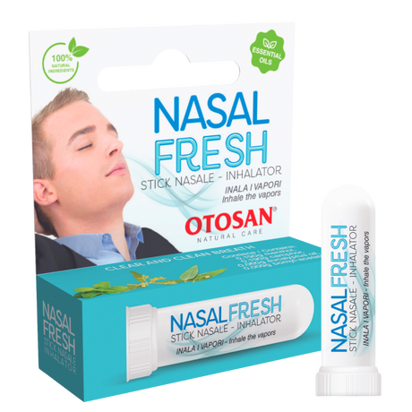 Otosan Nasal Fresh inhalator stick, featuring 100% natural ingredients and essential oils for clear, clean breath.