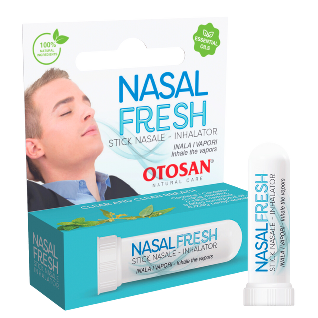 Otosan Nasal Fresh inhalator stick, featuring 100% natural ingredients and essential oils for clear, clean breath.