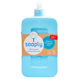 Soaply 98.6% natural dishwashing soap in 'Sparkling Eucalyptus' scent, packaged in a zero-plastic bottle, pH-balanced, and Ecocert certified.