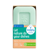 Soaply 100% natural dishwashing bar, 'Fresh tingle of lime' scent, 0% plastic, vegan, and Ecocert certified.