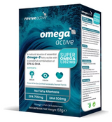 Revive Active Omega Active, 60 capsules, high-strength fish oil supplement with 1,362mg Omega-3 (EPA & DHA) to support brain, vision, and heart health.