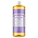 Dr. Bronner’s 18-in-1 Pure-Castile Lavender Magic Soap, a 32 fl oz (946 ml) bottle made with regenerative organic certified and fair trade ingredients.