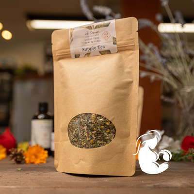 Dr Clare Supply Tea Loose 50g – natural breastfeeding tea with fenugreek, fennel and raspberry leaf to support milk supply and postnatal health.