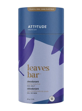 ATTITUDE Leaves Bar plastic-free natural deodorant in Sea Salt scent, 85g.