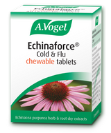 Avogel Echinaforce Chewable – echinacea herb and root chewable tablets for natural immune support and relief from cold and flu symptoms.