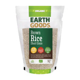 Earth Goods organic short grain brown rice, 1kg pack, non-GMO, gluten-free, and high in fiber.
