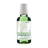 "Sarakan anti-plaque mouthwash, alcohol-free formula with natural extract of Salvadora persica, designed to promote gum health and freshen breath."