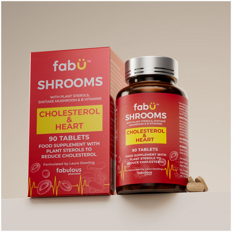 Fábú Shrooms Cholesterol and Heart capsules 60 pack for cardiovascular health with Reishi and Coenzyme Q10 Irish wellness supplement.