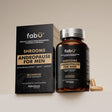 Supplement packaging for 'Shrooms Andropause for Men' by fabü on a neutral background
