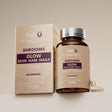 Fabü shrooms supplement bottle and packaging on a beige background
