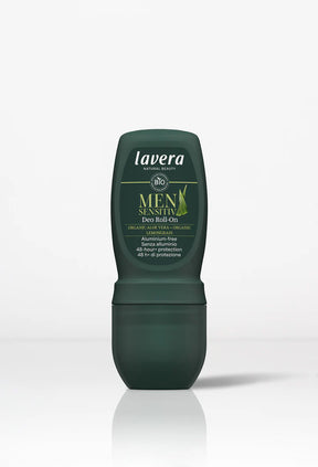 Lavera Men Sensitive Deo Roll-On, an aluminium-free deodorant with organic aloe vera and lemongrass, offering 48-hour protection.