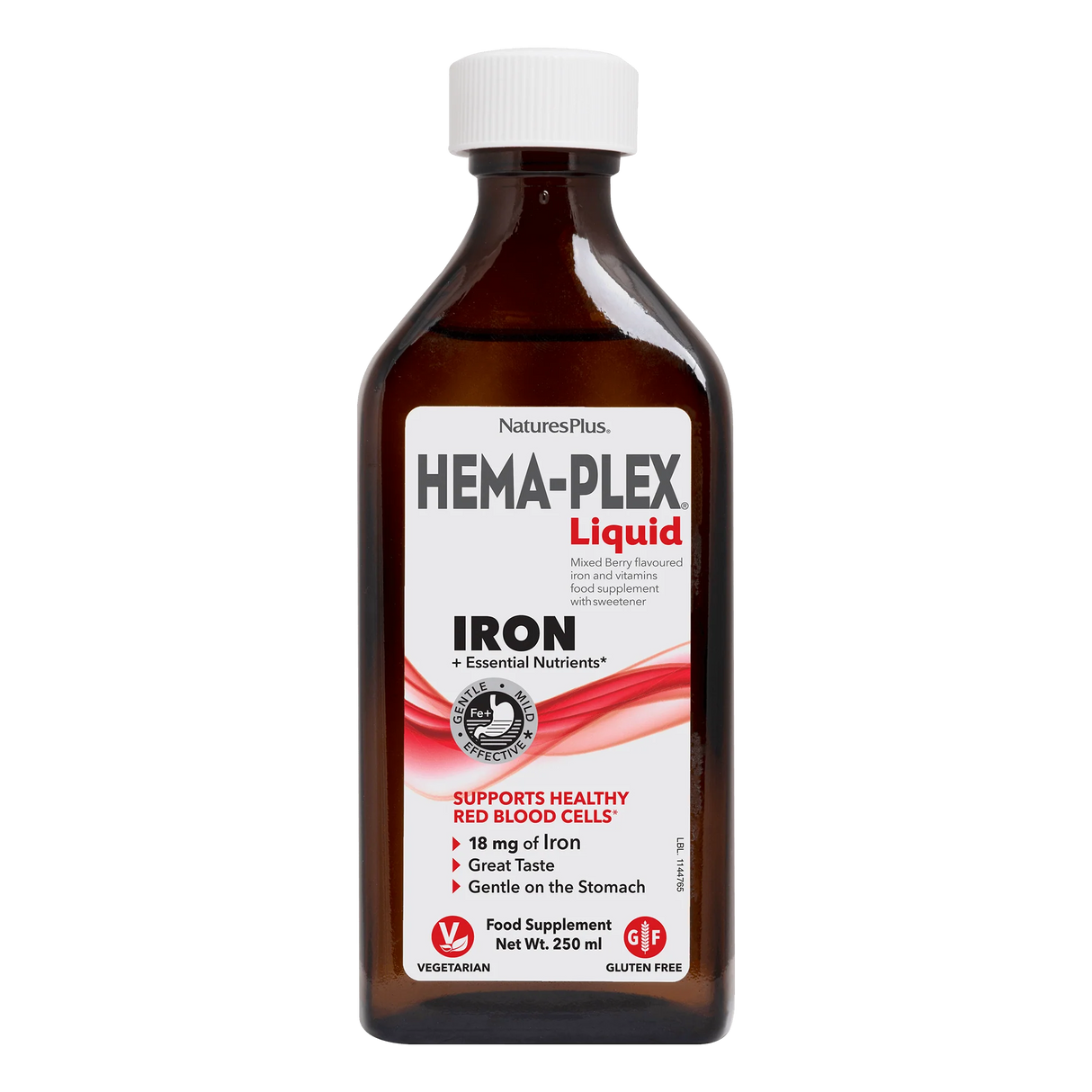 Nature's Plus Hema-Plex Liquid Iron supplement for energy and blood health berry flavor 250ml.