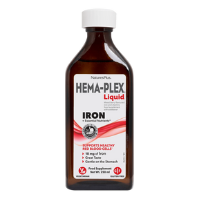 Nature's Plus Hema-Plex Liquid Iron supplement for energy and blood health berry flavor 250ml.