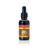 Dark glass bottle with "Bee Health Propolis" label. Red and yellow design. Dropper cap, suggesting liquid nature. Emphasizes natural remedy.