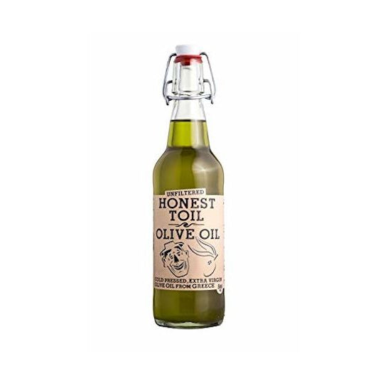 Honest Toil Unfiltered Extra Virgin Olive Oil 500ml bottle with swing-top lid.
