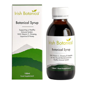 Irish Botanica Botanical Syrup for immune system support, 150ml food supplement with Vitamin C, Ginseng, Liquorice, and Honey.