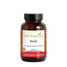 Irish Botanica Reishi Ganoderma lucidum Mushroom food supplement, 60 capsules (400mg) with a new formula.