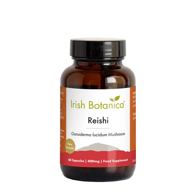 Irish Botanica Reishi Ganoderma lucidum Mushroom food supplement, 60 capsules (400mg) with a new formula.