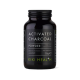 KIKI Health activated charcoal powder 70g for digestion, bloating relief, detox support, teeth whitening, and natural cleansing.