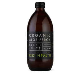 KIKI Health organic Aloe ferox juice 500ml for digestion, gut health, natural detox and bowel support with pure unfiltered aloe extract.
