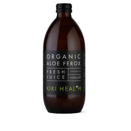 KIKI Health organic Aloe ferox juice 500ml for digestion, gut health, natural detox and bowel support with pure unfiltered aloe extract.
