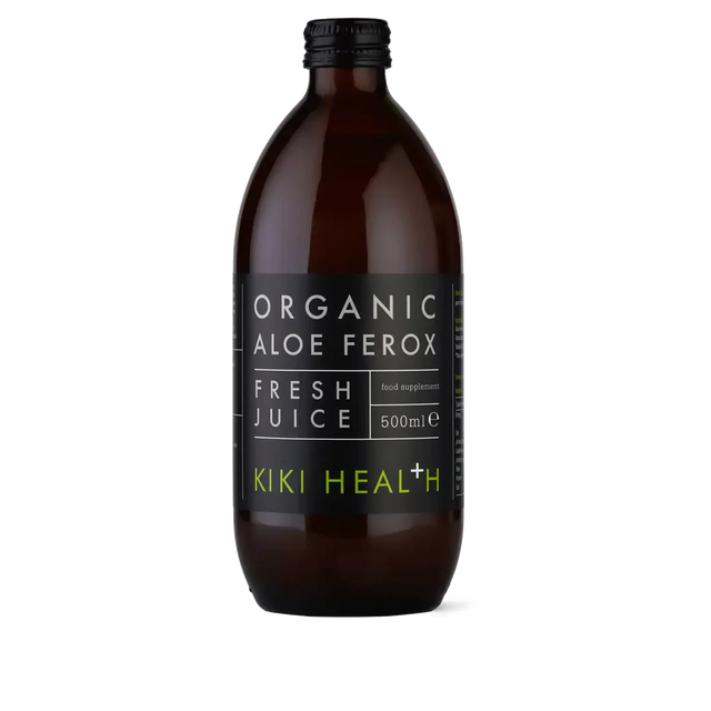 KIKI Health organic Aloe ferox juice 500ml for digestion, gut health, natural detox and bowel support with pure unfiltered aloe extract.