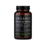 KIKI Health organic psyllium husks 120 vegicaps for digestion, gut health, fibre support and natural bowel regularity.