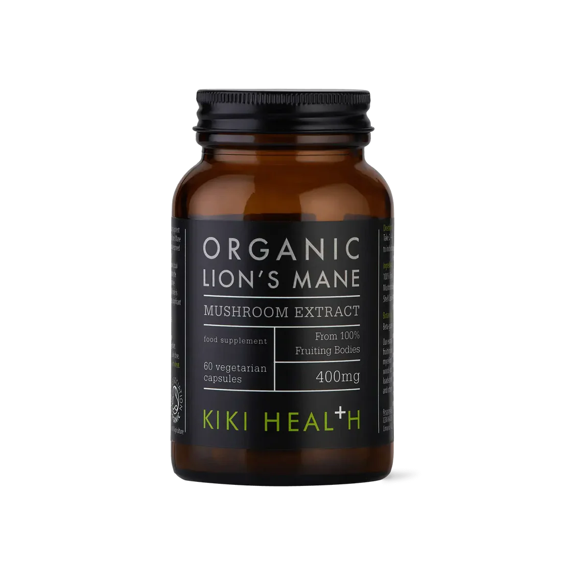 KIKI Health Lion’s Mane extract capsules 60 vegicaps for brain health, memory, focus and cognitive support with organic mushroom formula.