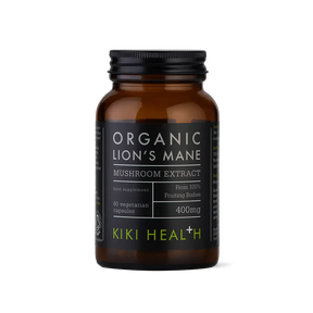 KIKI Health Lion’s Mane extract capsules 60 vegicaps for brain health, memory, focus and cognitive support with organic mushroom formula.