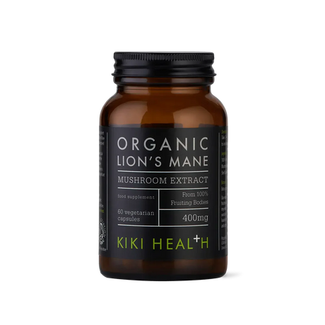 KIKI Health Lion’s Mane extract capsules 60 vegicaps for brain health, memory, focus and cognitive support with organic mushroom formula.