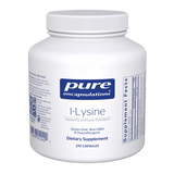 White bottle of Pure Encapsulations L-Lysine dietary supplement capsules, 270 count.