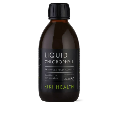Kiki Health liquid chlorophyll extracted from alfalfa, 250ml food supplement.