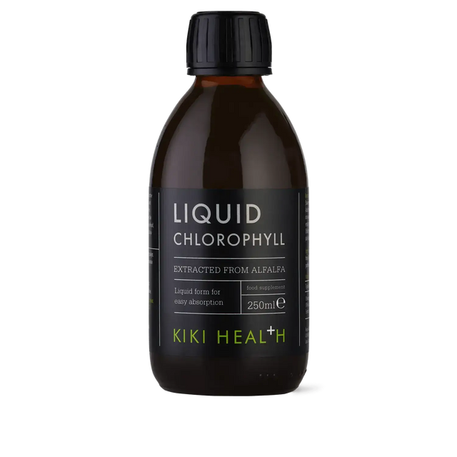 Kiki Health liquid chlorophyll extracted from alfalfa, 250ml food supplement.