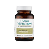 Living Nutrition Organic Fermented Lion's Mane food supplement bottle, 60 capsules.