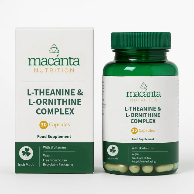 Macanta L-Theanine and L-Ornithine complex capsules with lemon balm and B vitamins for stress relief, calm, and restful sleep