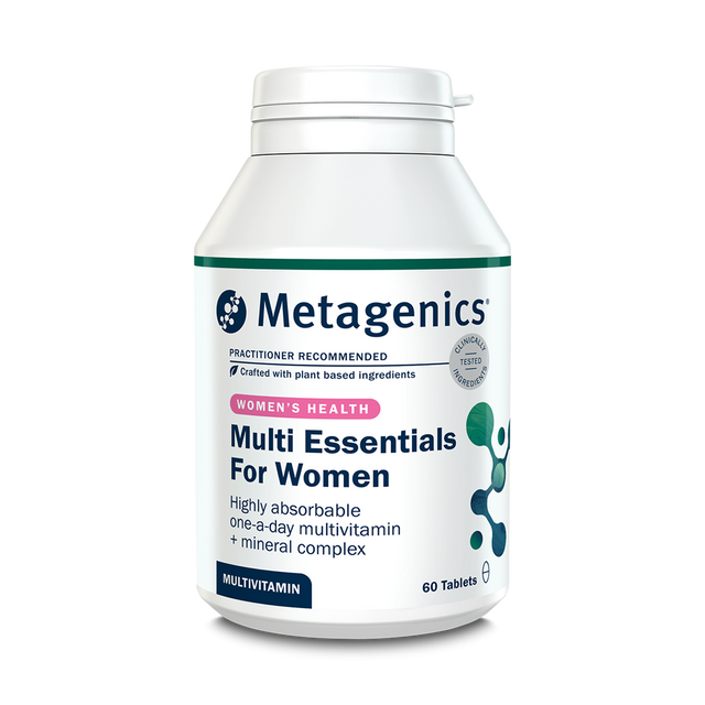 Metagenics Multi Essentials For Women, 60 tablets. A highly absorbable one-a-day multivitamin and mineral complex for women's health.